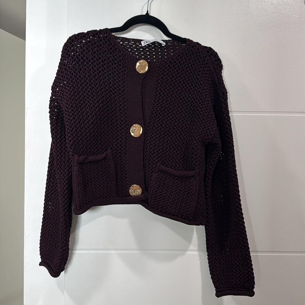 Zara Burgundy Knit Sweater Small